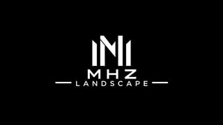 MHZ Landscape logo with white geometric design and horizontal lines on black background